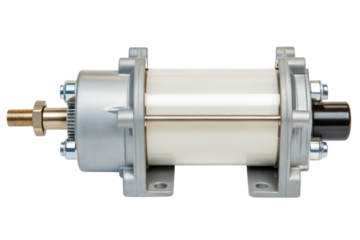 Industrial pneumatic cylinder for machinery isolated with transparent background