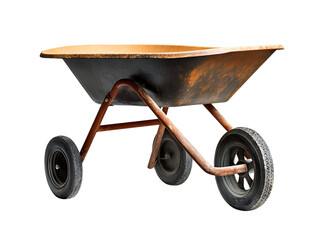 Rusty wheelbarrow isolated on black background