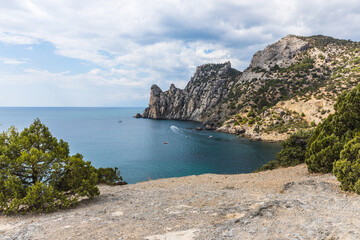 Views from the Golitsyn Trail - a mountain trail carved on the slope of Mount Koba-Kaya, located along the coastline southwest of the village of Novy Svet, Crimea, Russia