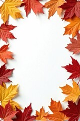 Autumnal foliage frame with vibrant fall leaves on white background, perfect for seasonal designs and celebrations.