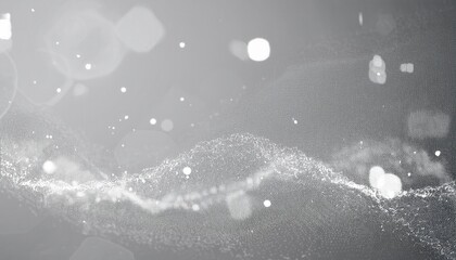 abstract digital wave of white particles on a gray background, glowing dust with a dynamic flow, futuristic data visualization

