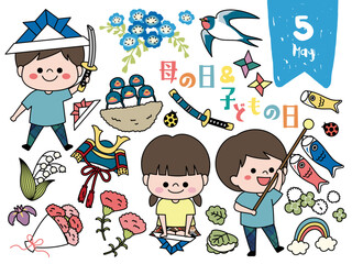 5月の手書き風セット素材