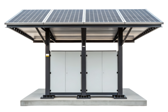 Solar panel covered energy storage unit isolated with transparent background