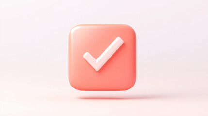 3D pink checkmark icon on soft gradient background symbolizes confirmation or success