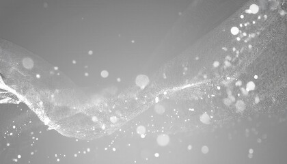 abstract digital wave of white particles on a gray background, glowing dust with a dynamic flow, futuristic data visualization

