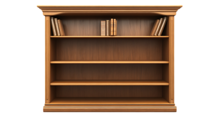 Empty wooden bookcase, ready to be filled with books.