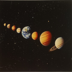 Fototapeta premium The image shows the planets of the solar system lined up in perfect order, with the Earth prominent in the center.