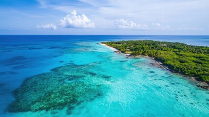 Obraz premium Serene Tropical Island Oasis with Vibrant Blue Waters and Greenery