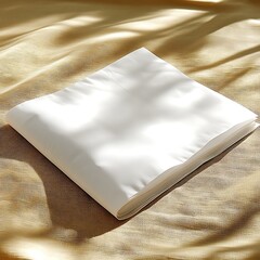Blank white book mockup, sunlight, fabric, design, background
