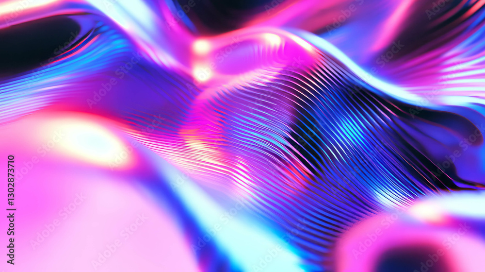 Poster Vibrant abstract dark chaos background with dynamic waves and light reflections