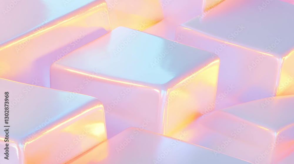 Poster abstract geometric design with iridescent reflective cubes suitable for modern art concepts