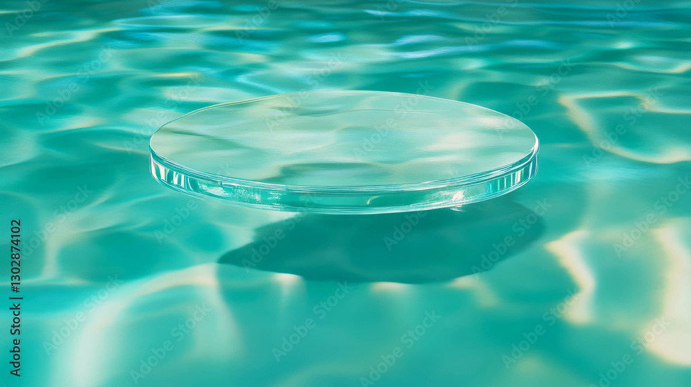 Poster abstract background with glass podium emerging in aqua setting for creative design