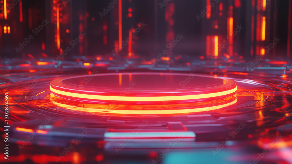 Poster futuristic abstract background with illuminated glass podium design