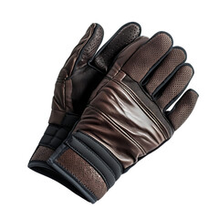 Naklejka premium Pair of brown leather gloves isolated on black background
