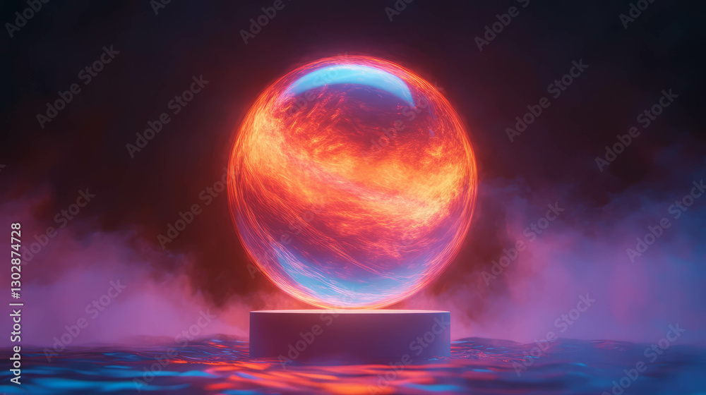 Poster Mystical glowing orb hovering in abstract background for design concepts