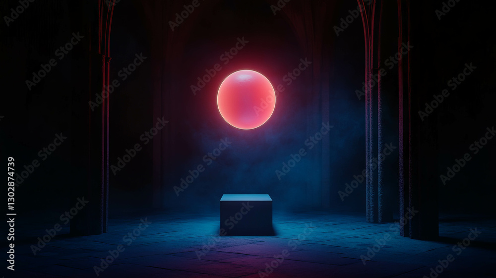 Poster Glowing orb hovering in mysterious ambient space design for posters and backgrounds