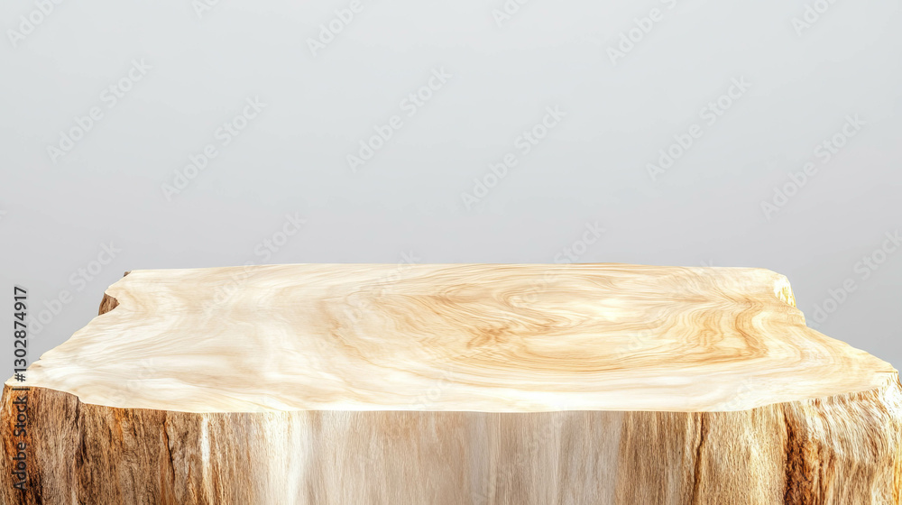 Poster minimalist abstract background with light wood plank podium for design display