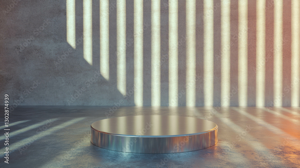 Poster Modern abstract background with metal podium and striking light patterns for design and display concept