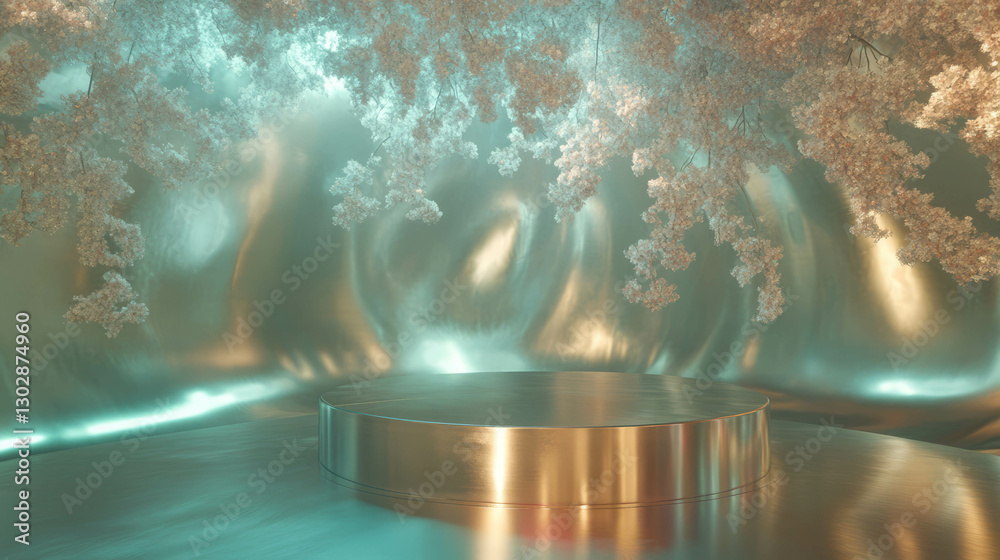 Poster Elegant abstract metallic scene with floral elements for creative display design