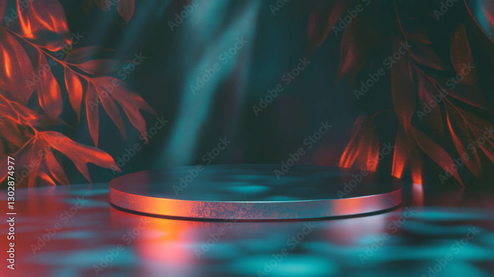 Poster abstract background with metal podium and vibrant lighting design for display