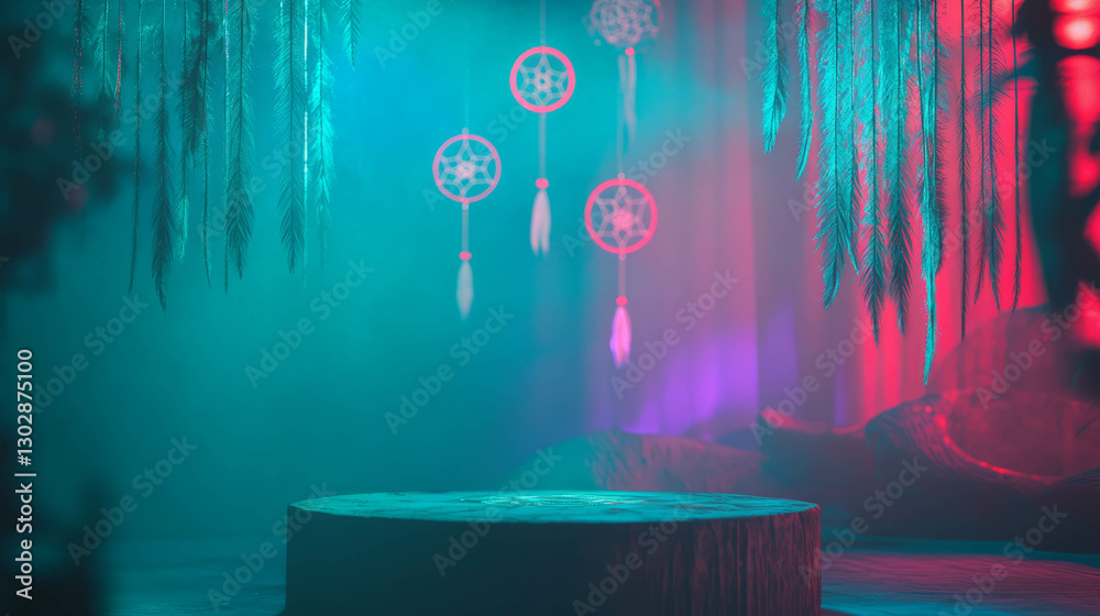 Aufkleber Mystical abstract podium scene with dreamcatchers in vibrant colors for event design