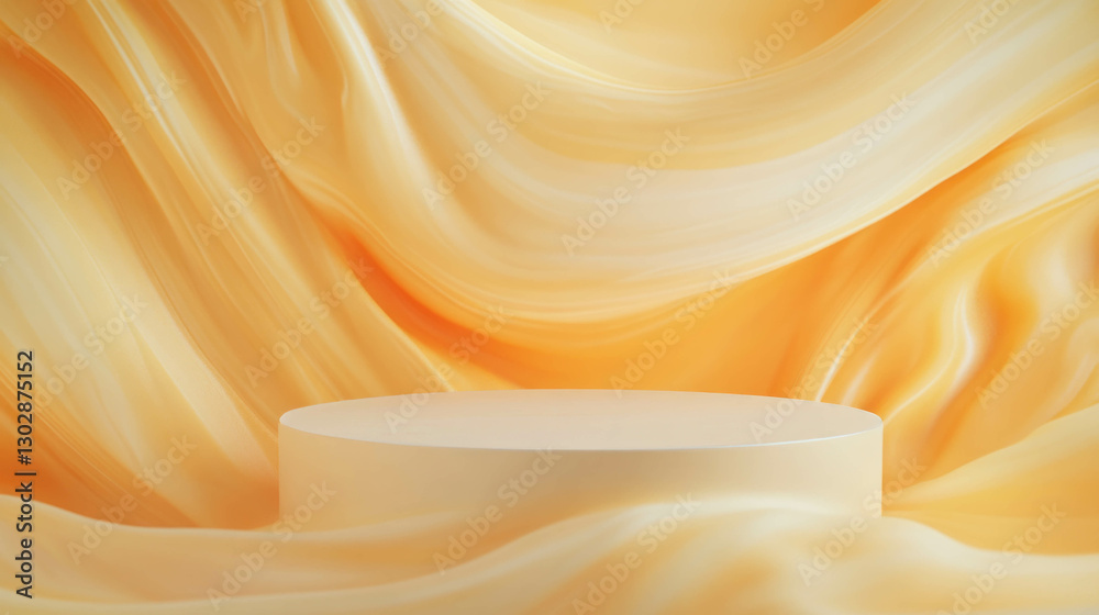Aufkleber Elegant abstract background with podium and flowing fabric for design and display concepts