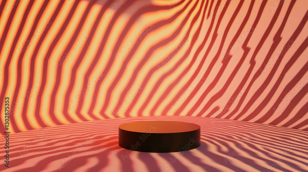 Poster Abstract background with podium against vibrant striped backdrop for display design