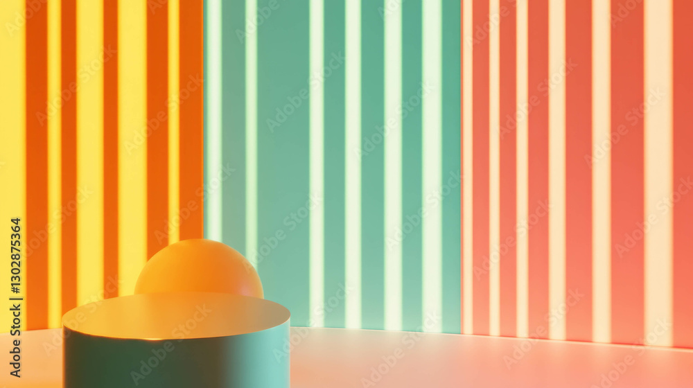 Poster Colorful abstract background with minimalist podium and striped design for creative display