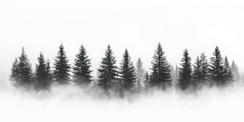 Obraz premium Line of trees are shown in the fog