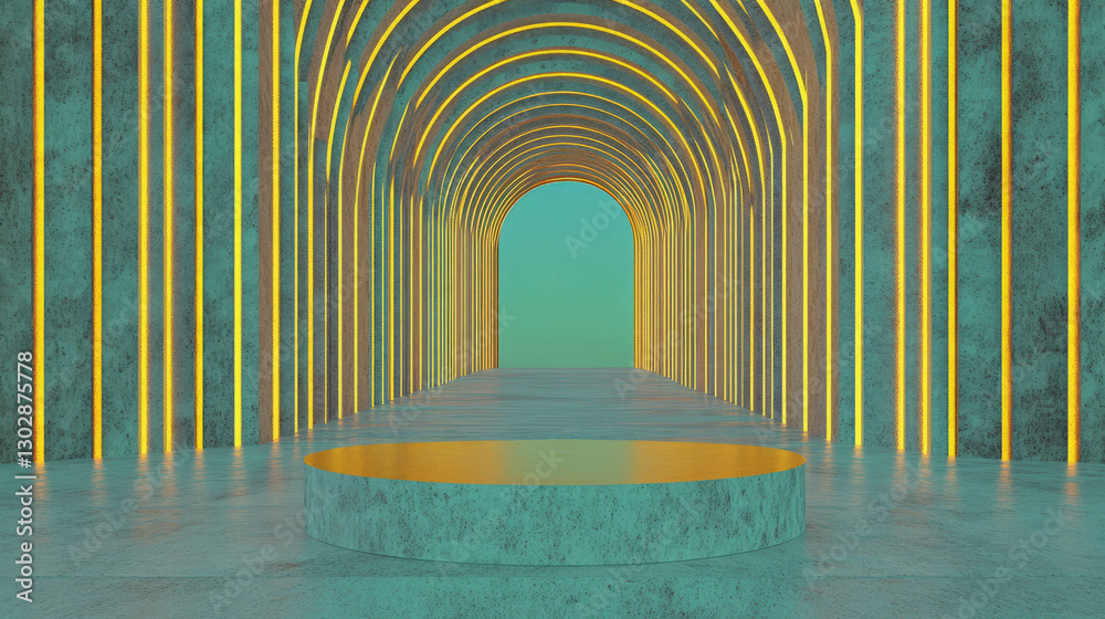 Poster modern abstract background with podium and geometric arch for design and presentation