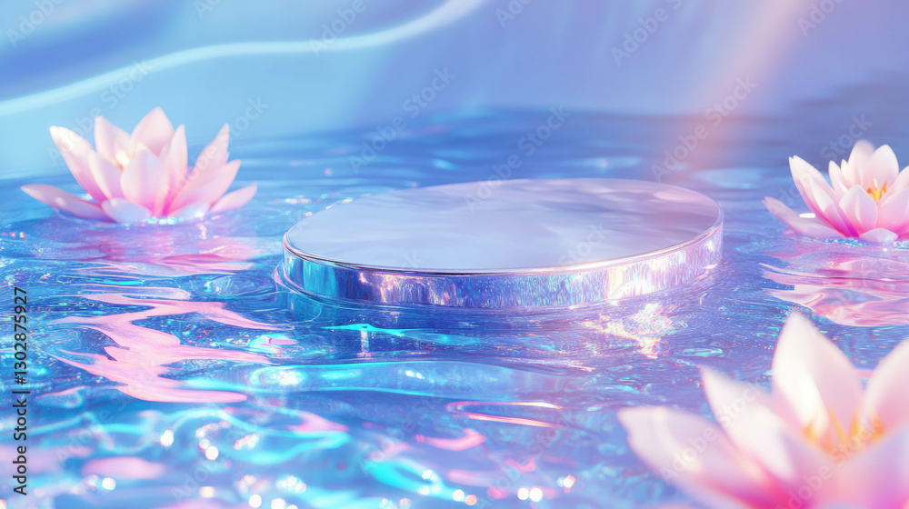 Aufkleber serene abstract scene with podium and floating water lilies