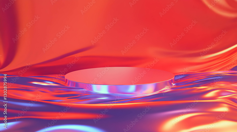 Poster Abstract background with a podium emerging from vibrant waves for modern design