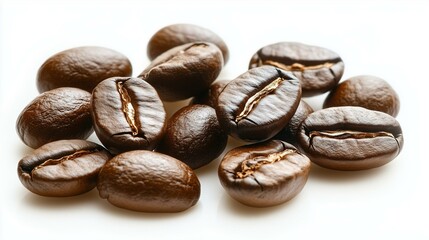 A close-up view of roasted coffee beans with rich brown color and visible cracks