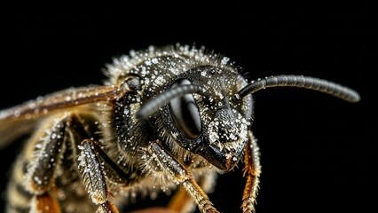 Fototapeta premium Frozen bee with frost-covered body details