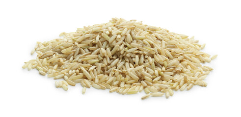 Pile of raw brown rice isolated on white