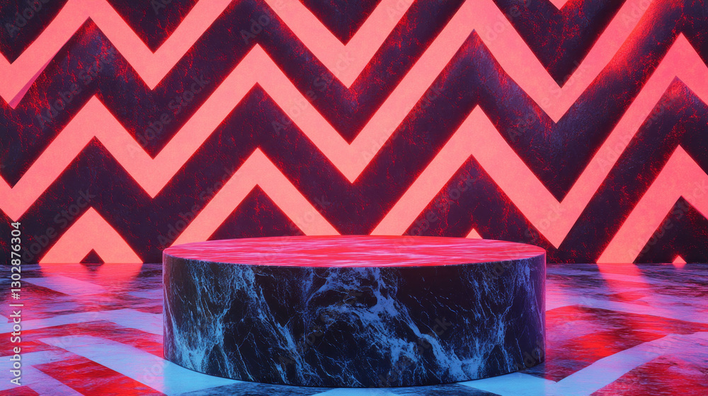 Poster Abstract geometric background with illuminated podium and bold chevron patterns for graphic design