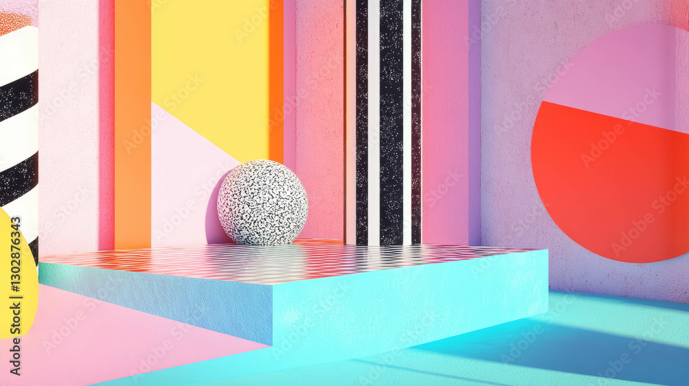Poster vibrant geometric abstract background with podium and bold patterns for modern design