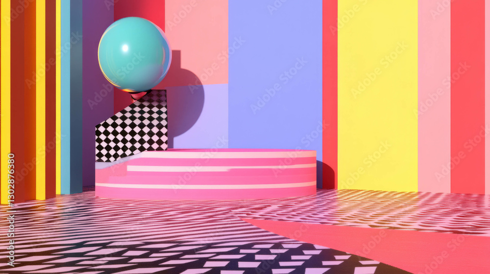 Poster Vibrant abstract background with podium and geometric patterns for modern design