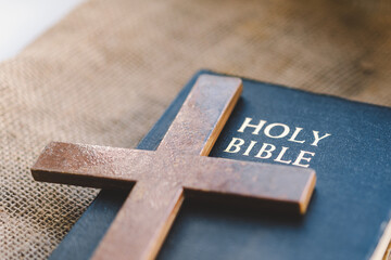 Reading the Holy Bible in home. Concept for faith, spirituality and religion. Peace, hope, dreams...