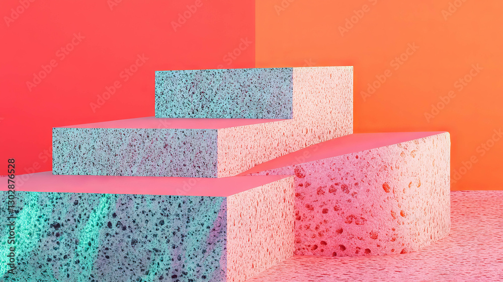 Poster vibrant geometric abstract background with textured podium for modern design