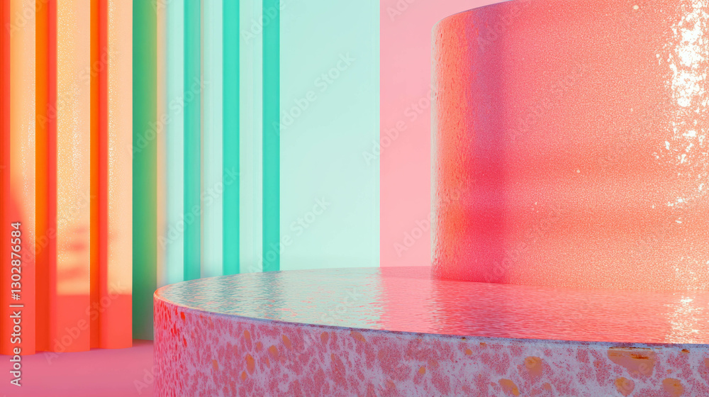 Poster vibrant abstract design with textured podium for creative display and presentation