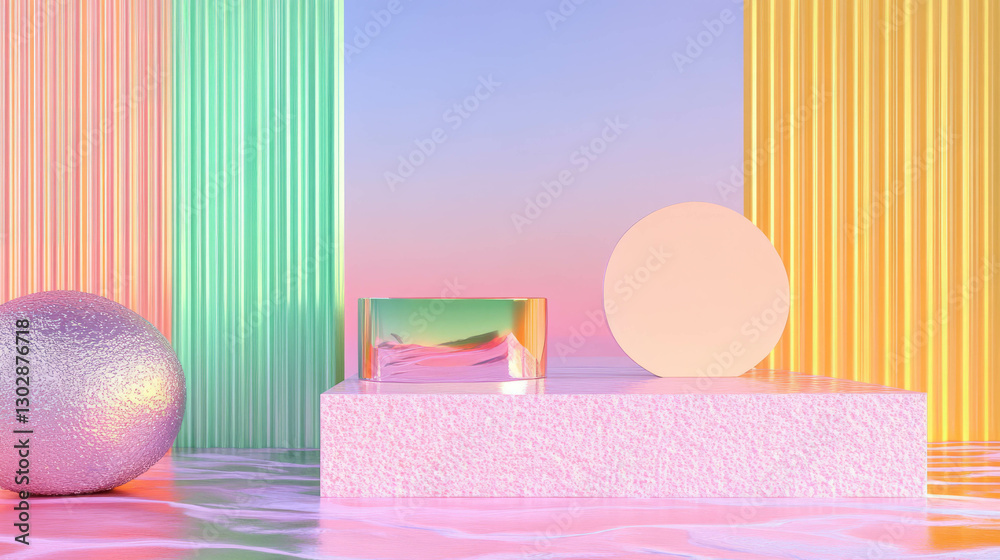 Poster abstract pastel background with podium and geometric shapes for modern design