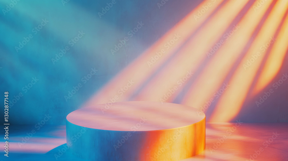 Poster colorful abstract background with illuminated podium for modern design concepts