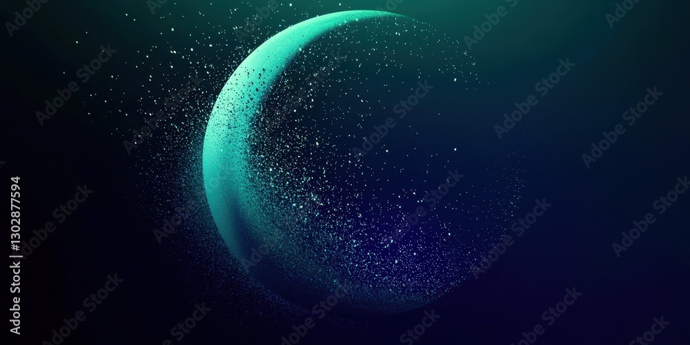 Wall mural blue and green image of a space with a large, round shape