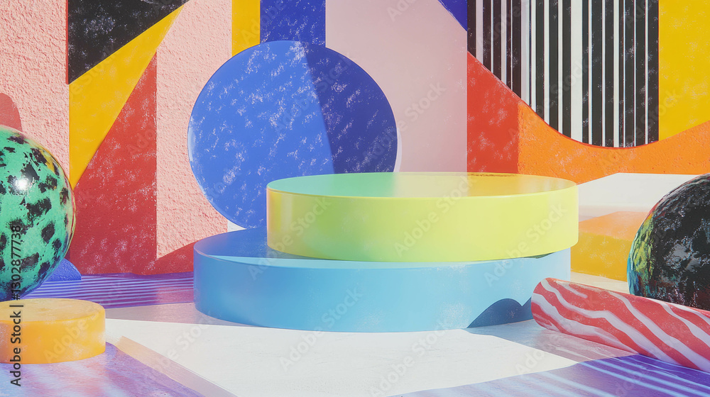 Aufkleber vibrant abstract geometric background with colorful podium for display and design