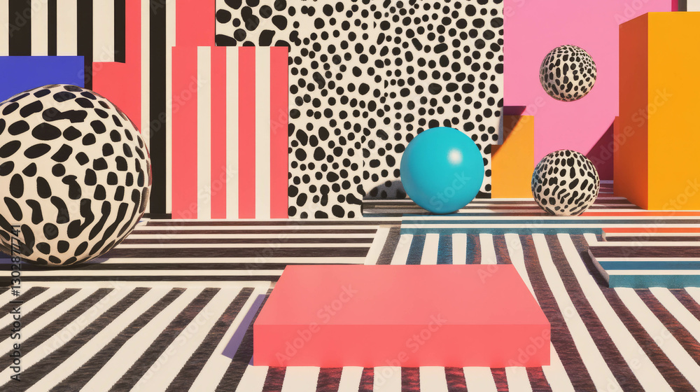 Poster vibrant abstract podium with geometric shapes and bold patterns for creative design