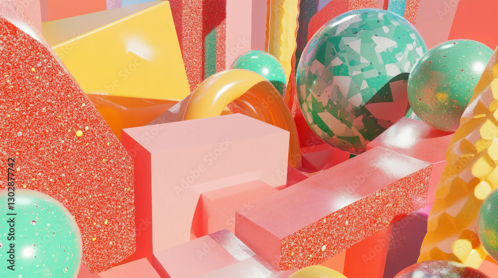 Poster Vibrant abstract background with geometric shapes and colorful podium
