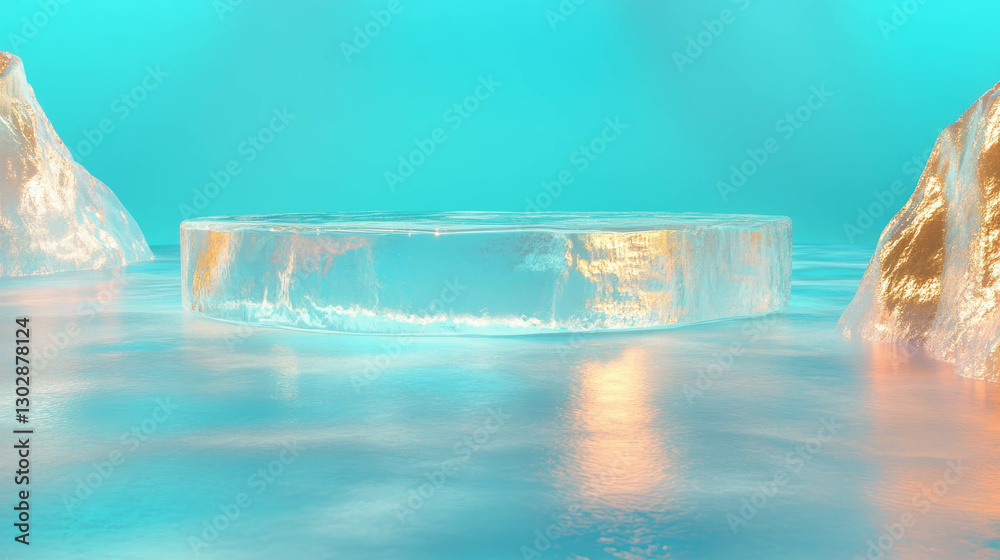 Poster abstract ice podium on aqua background for creative winter design concepts