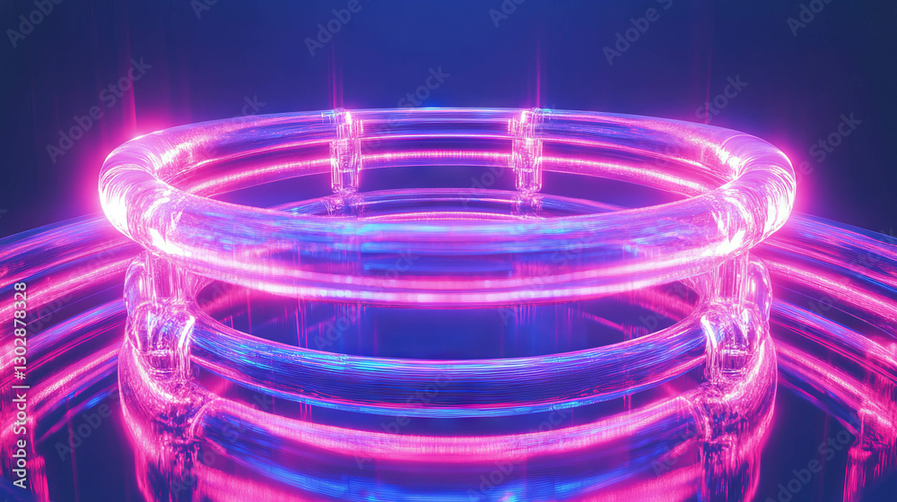 Poster Futuristic neon abstract background with illuminated circular podium design