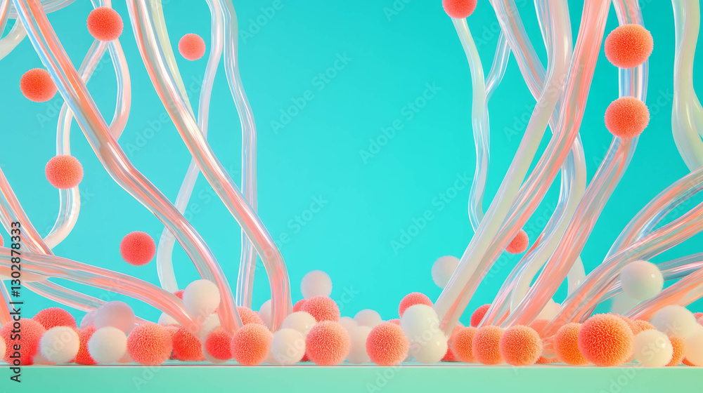 Poster vibrant abstract background with futuristic podium and textured spheres